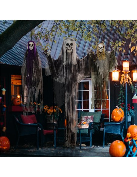 HOMCOM Set of 3 Hanging Skeleton Halloween Decorations, Scary Flying Ghost for Garden, Party, 90/110/170cm - pic 210187 | FastDaddyshop