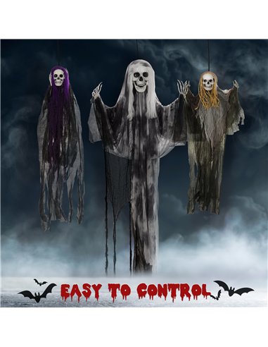 HOMCOM Set of 3 Hanging Skeleton Halloween Decorations, Scary Flying Ghost for Garden, Party, 90/110/170cm