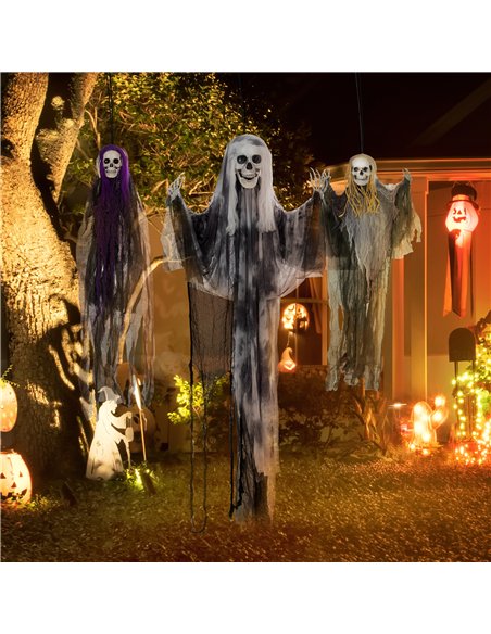 HOMCOM Set of 3 Hanging Skeleton Halloween Decorations, Scary Flying Ghost for Garden, Party, 90/110/170cm - pic 210191 | FastDaddyshop