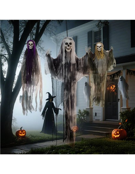 HOMCOM Set of 3 Hanging Skeleton Halloween Decorations, Scary Flying Ghost for Garden, Party, 90/110/170cm - pic 210194 | FastDaddyshop