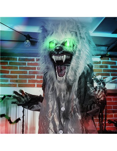 HOMCOM 6'8" Skeleton Werewolf Halloween Animatronic, with Glowing Eyes