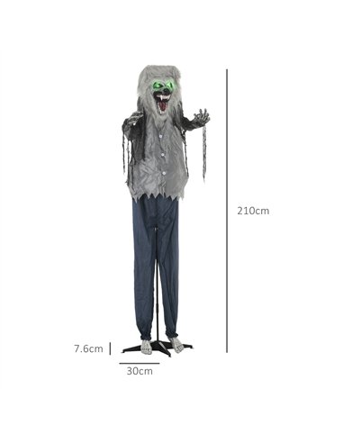 HOMCOM 6'8" Skeleton Werewolf Halloween Animatronic, with Glowing Eyes