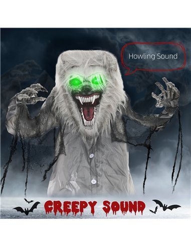 HOMCOM 6'8" Skeleton Werewolf Halloween Animatronic, with Glowing Eyes