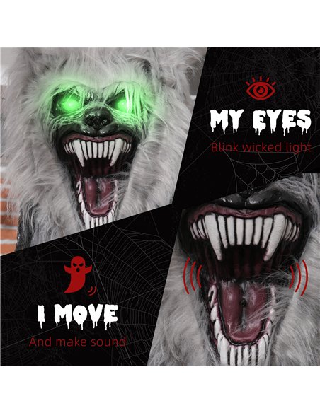 HOMCOM 6'8" Skeleton Werewolf Halloween Animatronic, with Glowing Eyes - pic 210199 | FastDaddyshop