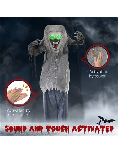 HOMCOM 6'8" Skeleton Werewolf Halloween Animatronic, with Glowing Eyes