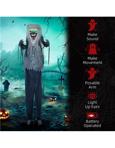 HOMCOM 6'8" Skeleton Werewolf Halloween Animatronic, with Glowing Eyes