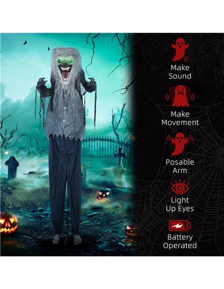 HOMCOM 6'8" Skeleton Werewolf Halloween Animatronic, with Glowing Eyes - pic 210201 | FastDaddyshop