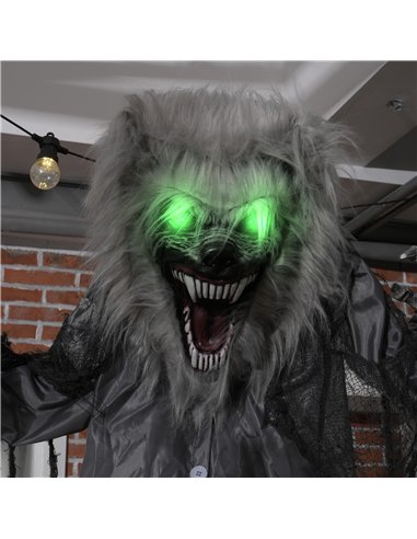 HOMCOM 6'8" Skeleton Werewolf Halloween Animatronic, with Glowing Eyes