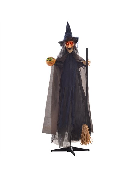HOMCOM 6'2" Witch with Broomstick Halloween Animatronic, with Glowing Eyes - pic 210204 | FastDaddyshop