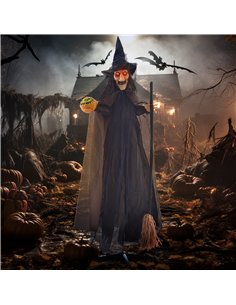HOMCOM 6'2" Witch with Broomstick Halloween Animatronic, with Glowing Eyes 2