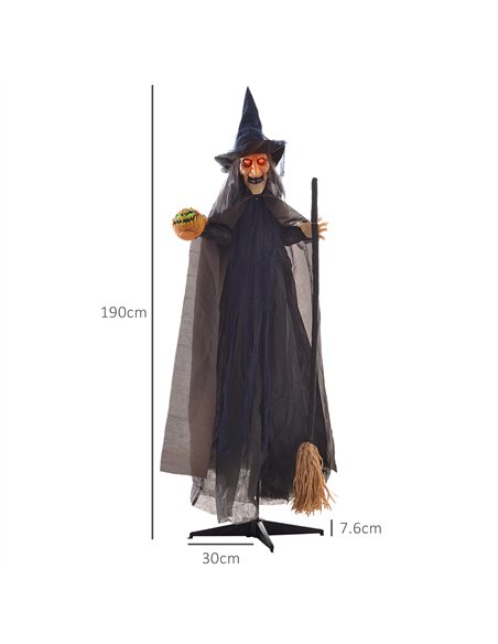 HOMCOM 6'2" Witch with Broomstick Halloween Animatronic, with Glowing Eyes - pic 210206 | FastDaddyshop