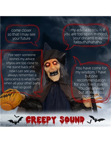 HOMCOM 6'2" Witch with Broomstick Halloween Animatronic, with Glowing Eyes