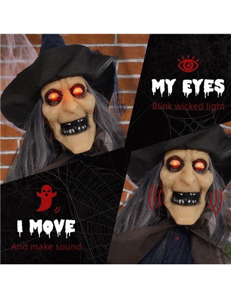 HOMCOM 6'2" Witch with Broomstick Halloween Animatronic, with Glowing Eyes - pic 210208 | FastDaddyshop