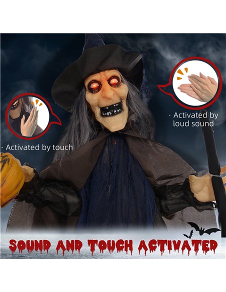 HOMCOM 6'2" Witch with Broomstick Halloween Animatronic, with Glowing Eyes - pic 210209 | FastDaddyshop