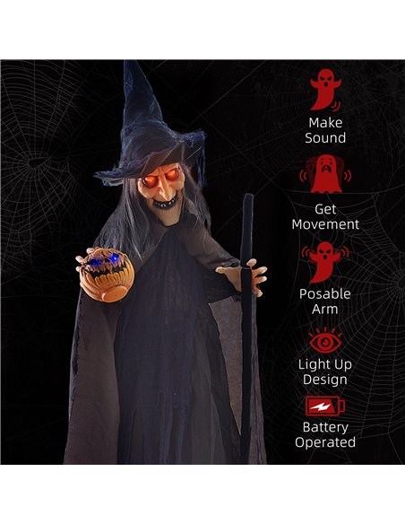 HOMCOM 6'2" Witch with Broomstick Halloween Animatronic, with Glowing Eyes - pic 210210 | FastDaddyshop
