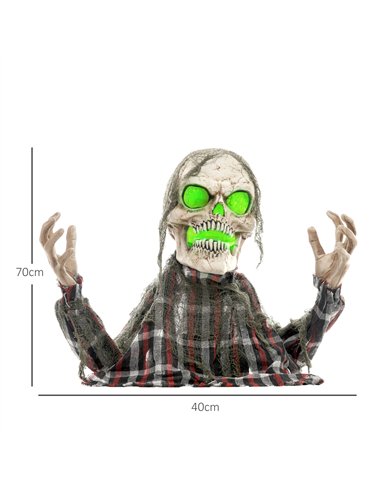 HOMCOM 70cm Groundbreaker Skeleton Halloween Animatronic, with Glowing Eyes