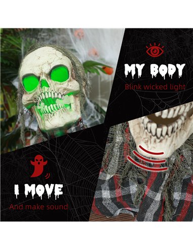 HOMCOM 70cm Groundbreaker Skeleton Halloween Animatronic, with Glowing Eyes