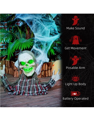 HOMCOM 70cm Groundbreaker Skeleton Halloween Animatronic, with Glowing Eyes