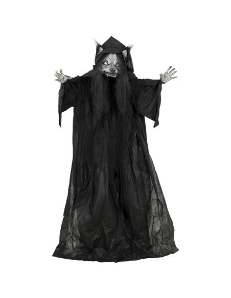 HOMCOM 67"/170cm Life Size Animated Ghost with Werewolf Mask, Halloween Decorations Outdoor Indoor, Scary Halloween Animatronic - pic 210222 | FastDaddyshop