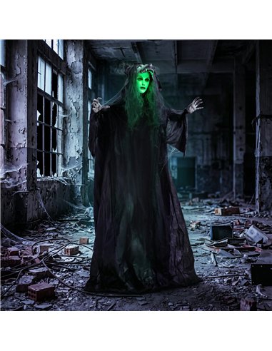 HOMCOM 67"/170cm Life Size Animated Ghost with Werewolf Mask, Halloween Decorations Outdoor Indoor, Scary Halloween Animatronic