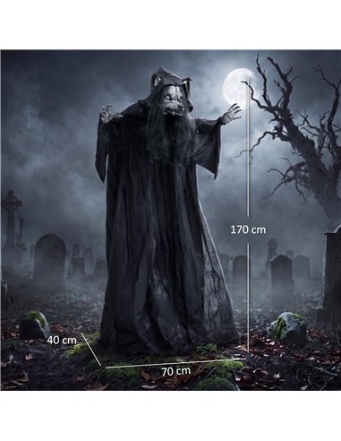 HOMCOM 67"/170cm Life Size Animated Ghost with Werewolf Mask, Halloween Decorations Outdoor Indoor, Scary Halloween Animatronic