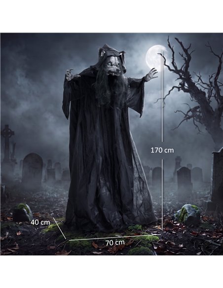 HOMCOM 67"/170cm Life Size Animated Ghost with Werewolf Mask, Halloween Decorations Outdoor Indoor, Scary Halloween Animatronic - pic 210224 | FastDaddyshop