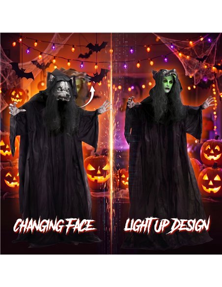 HOMCOM 67"/170cm Life Size Animated Ghost with Werewolf Mask, Halloween Decorations Outdoor Indoor, Scary Halloween Animatronic - pic 210227 | FastDaddyshop