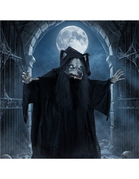 HOMCOM 67"/170cm Life Size Animated Ghost with Werewolf Mask, Halloween Decorations Outdoor Indoor, Scary Halloween Animatronic - pic 210229 | FastDaddyshop