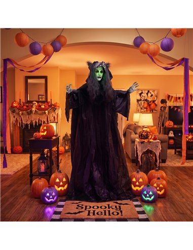 HOMCOM 67"/170cm Life Size Animated Ghost with Werewolf Mask, Halloween Decorations Outdoor Indoor, Scary Halloween Animatronic