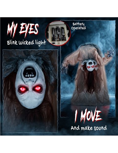 HOMCOM Animated Halloween Ghost, Halloween Animatronics with Creepy Screams, Glowing Eyes, Sound/Touch Activated