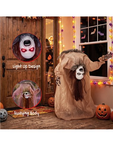 HOMCOM Animated Halloween Ghost, Halloween Animatronics with Creepy Screams, Glowing Eyes, Sound/Touch Activated