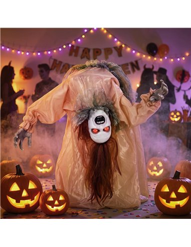 HOMCOM Animated Halloween Ghost, Halloween Animatronics with Creepy Screams, Glowing Eyes, Sound/Touch Activated