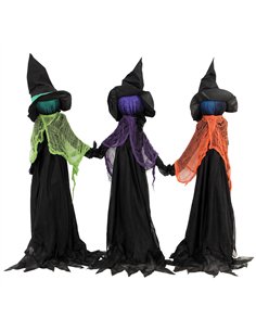 HOMCOM 120cm Witches Holding Hands Halloween Decorations Outdoor Indoor, Scary Halloween Witch Decor with Light-Up Heads