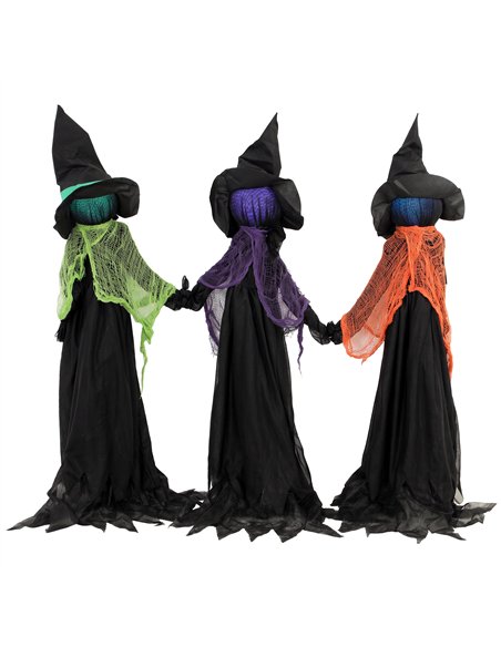 HOMCOM 120cm Witches Holding Hands Halloween Decorations Outdoor Indoor, Scary Halloween Witch Decor with Light-Up Heads - pic 210240 | FastDaddyshop