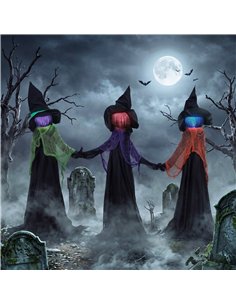 HOMCOM 120cm Witches Holding Hands Halloween Decorations Outdoor Indoor, Scary Halloween Witch Decor with Light-Up Heads 2