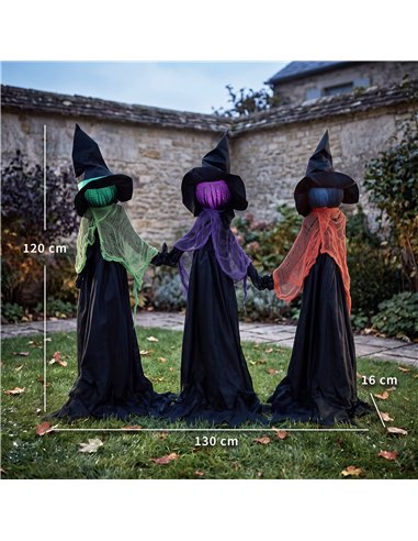 HOMCOM 120cm Witches Holding Hands Halloween Decorations Outdoor Indoor, Scary Halloween Witch Decor with Light-Up Heads