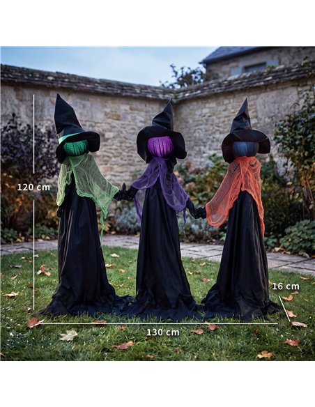 HOMCOM 120cm Witches Holding Hands Halloween Decorations Outdoor Indoor, Scary Halloween Witch Decor with Light-Up Heads - pic 210242 | FastDaddyshop