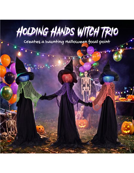 HOMCOM 120cm Witches Holding Hands Halloween Decorations Outdoor Indoor, Scary Halloween Witch Decor with Light-Up Heads - pic 210243 | FastDaddyshop