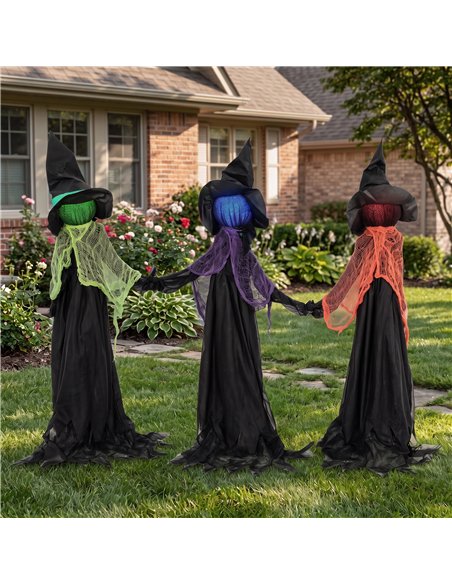 HOMCOM 120cm Witches Holding Hands Halloween Decorations Outdoor Indoor, Scary Halloween Witch Decor with Light-Up Heads - pic 210246 | FastDaddyshop