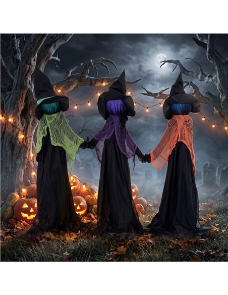 HOMCOM 120cm Witches Holding Hands Halloween Decorations Outdoor Indoor, Scary Halloween Witch Decor with Light-Up Heads - pic 210247 | FastDaddyshop