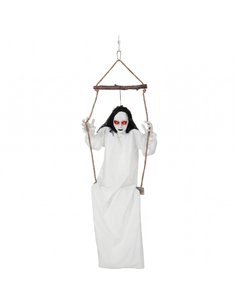 HOMCOM 170cm Animated Hanging Swing Ghost Halloween Decoration, Sound Touch Activated Ghost Halloween Animatronic