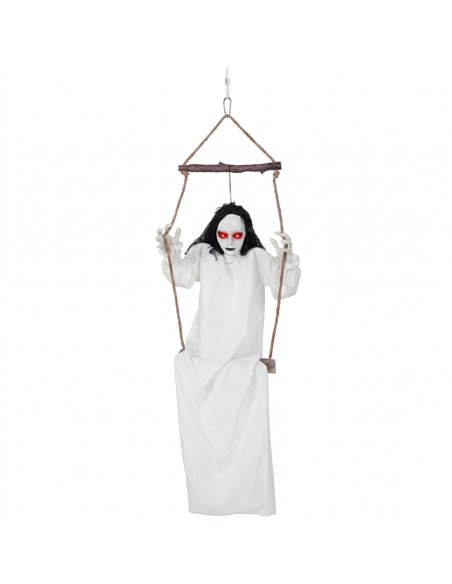 HOMCOM 170cm Animated Hanging Swing Ghost Halloween Decoration, Sound Touch Activated Ghost Halloween Animatronic - pic 210249 | FastDaddyshop