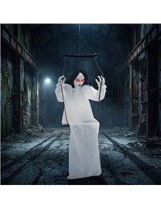 HOMCOM 170cm Animated Hanging Swing Ghost Halloween Decoration, Sound Touch Activated Ghost Halloween Animatronic 2