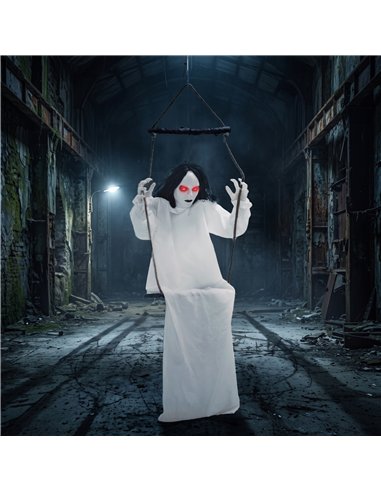 HOMCOM 170cm Animated Hanging Swing Ghost Halloween Decoration, Sound Touch Activated Ghost Halloween Animatronic