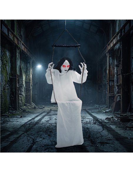 HOMCOM 170cm Animated Hanging Swing Ghost Halloween Decoration, Sound Touch Activated Ghost Halloween Animatronic - pic 210250 | FastDaddyshop