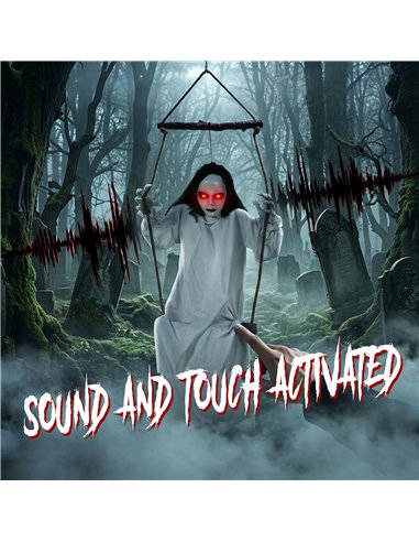 HOMCOM 170cm Animated Hanging Swing Ghost Halloween Decoration, Sound Touch Activated Ghost Halloween Animatronic