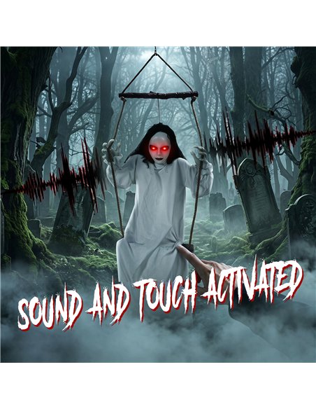 HOMCOM 170cm Animated Hanging Swing Ghost Halloween Decoration, Sound Touch Activated Ghost Halloween Animatronic - pic 210253 | FastDaddyshop