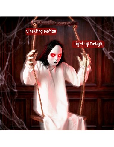 HOMCOM 170cm Animated Hanging Swing Ghost Halloween Decoration, Sound Touch Activated Ghost Halloween Animatronic
