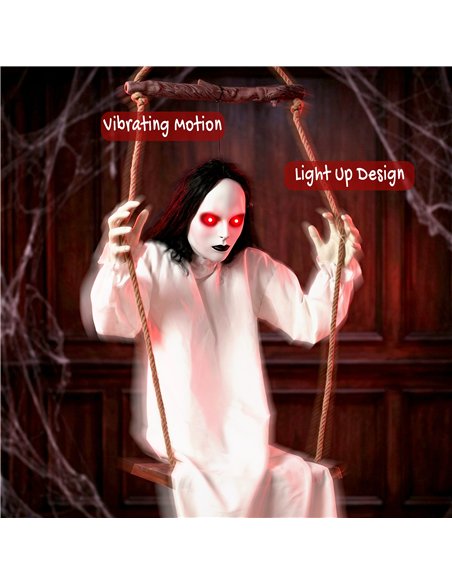 HOMCOM 170cm Animated Hanging Swing Ghost Halloween Decoration, Sound Touch Activated Ghost Halloween Animatronic - pic 210254 | FastDaddyshop