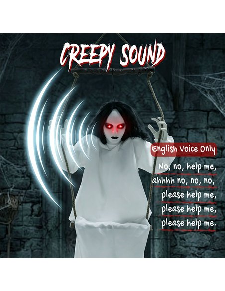 HOMCOM 170cm Animated Hanging Swing Ghost Halloween Decoration, Sound Touch Activated Ghost Halloween Animatronic - pic 210255 | FastDaddyshop